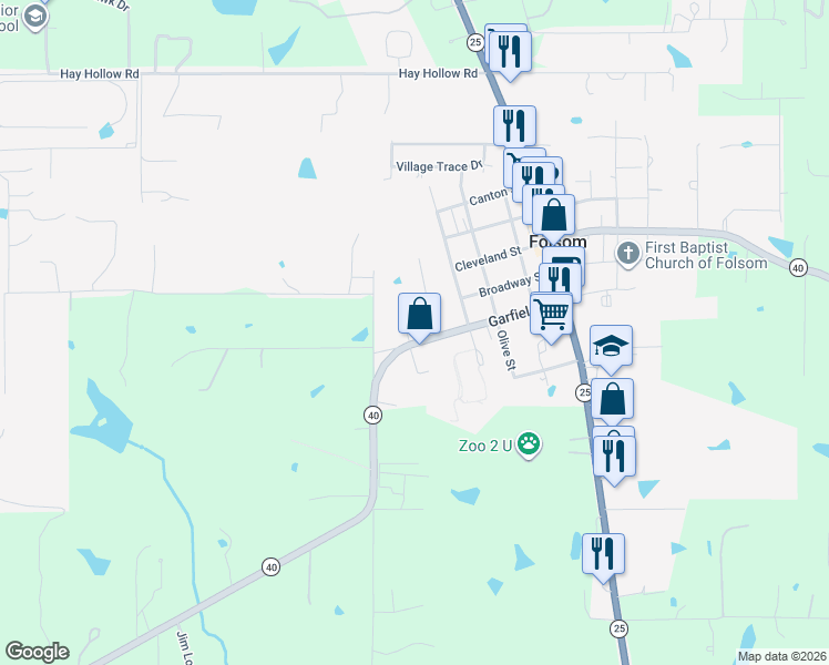 map of restaurants, bars, coffee shops, grocery stores, and more near 82242 Magnolia Street in Folsom