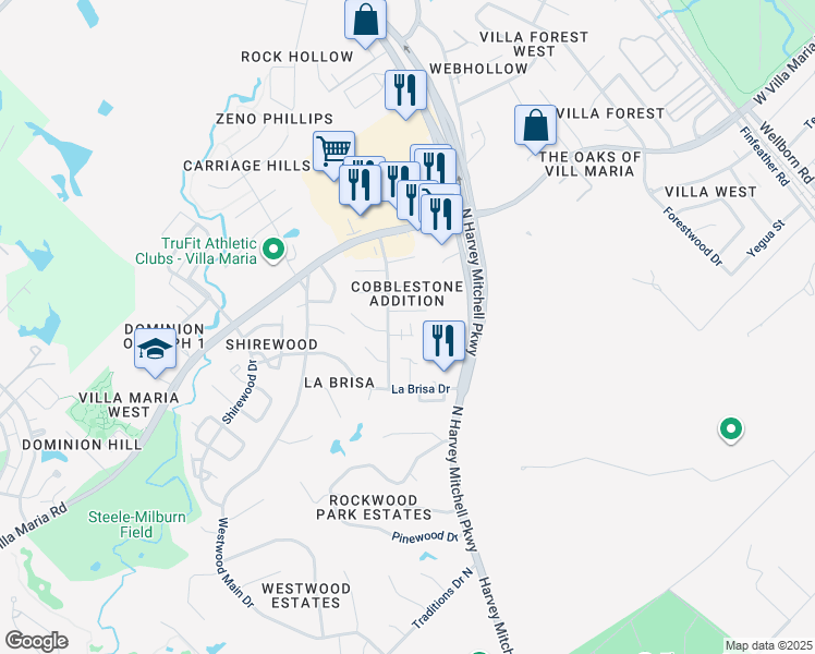 map of restaurants, bars, coffee shops, grocery stores, and more near 2008 Monito Way in Bryan