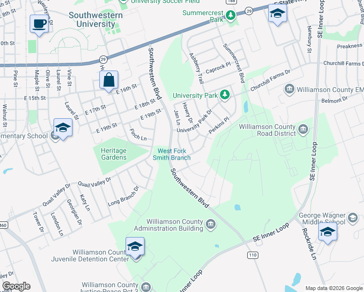 map of restaurants, bars, coffee shops, grocery stores, and more near 87 Jan Lane in Georgetown
