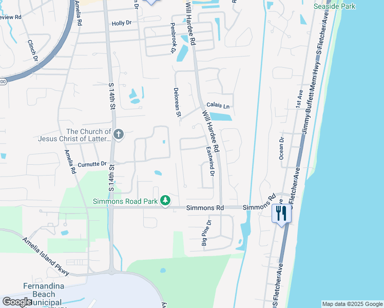 map of restaurants, bars, coffee shops, grocery stores, and more near 1912 Windswept Oak Lane in Fernandina Beach