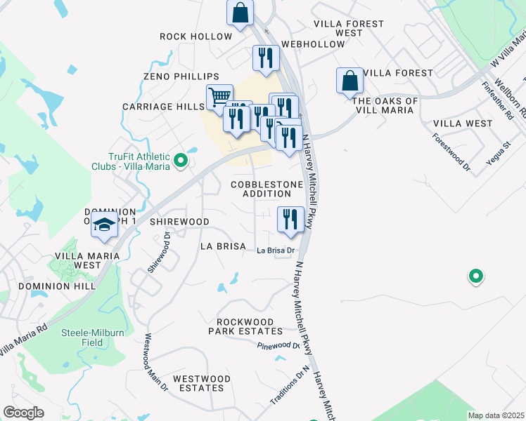 map of restaurants, bars, coffee shops, grocery stores, and more near 2006 Monito Way in Bryan