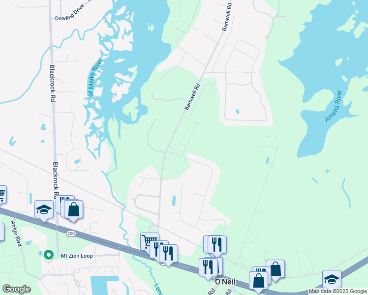 map of restaurants, bars, coffee shops, grocery stores, and more near 93081 Sandown Drive in Fernandina Beach