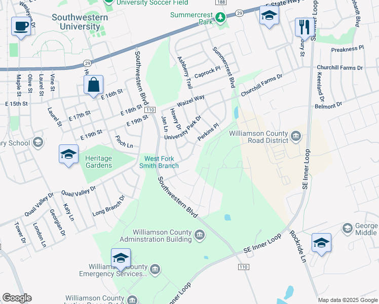 map of restaurants, bars, coffee shops, grocery stores, and more near 2223 Perkins Place in Georgetown
