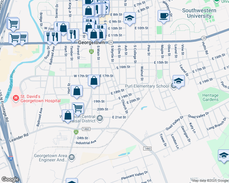 map of restaurants, bars, coffee shops, grocery stores, and more near 1910 Knight Street in Georgetown