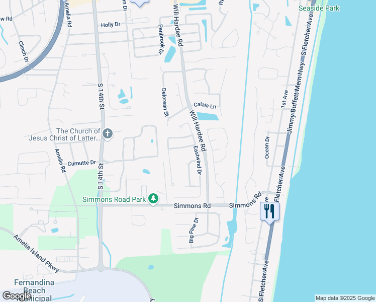 map of restaurants, bars, coffee shops, grocery stores, and more near 1912 Windswept Oak Lane in Fernandina Beach