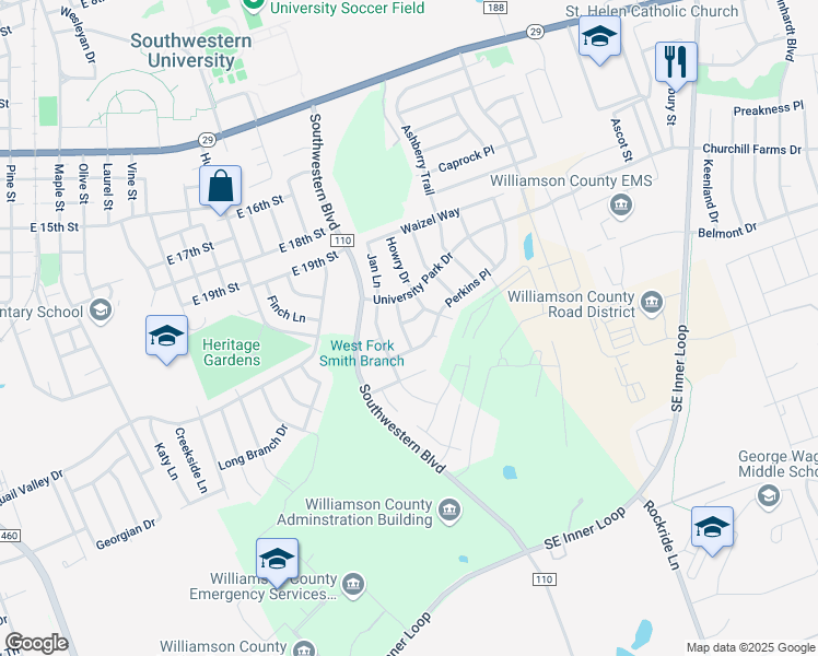 map of restaurants, bars, coffee shops, grocery stores, and more near 2422 McCook Drive in Georgetown