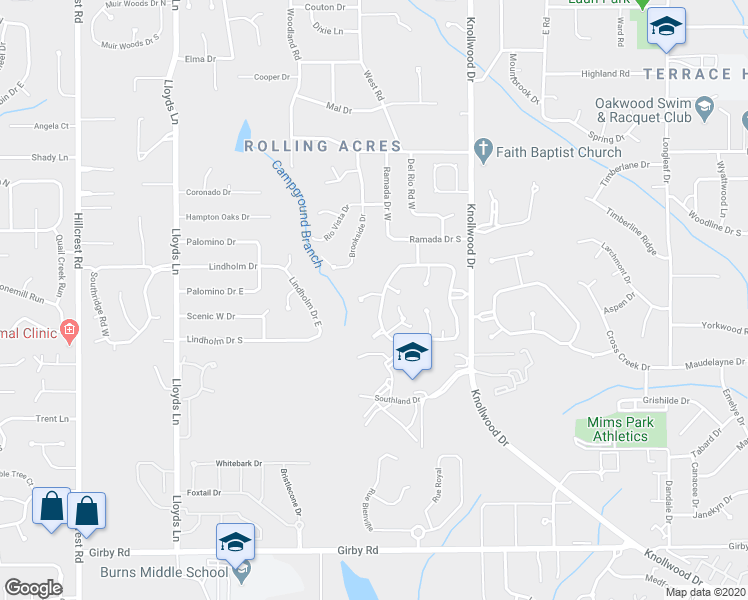 map of restaurants, bars, coffee shops, grocery stores, and more near 5801 Appomattox Court in Mobile