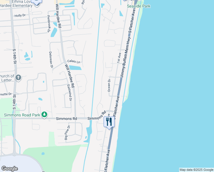 map of restaurants, bars, coffee shops, grocery stores, and more near 2805 Ocean Drive in Fernandina Beach