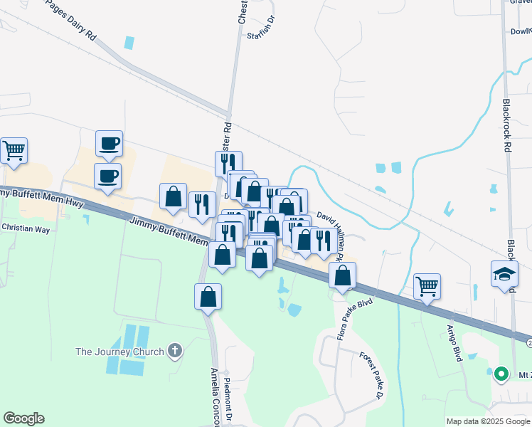 map of restaurants, bars, coffee shops, grocery stores, and more near 463893 Florida 200 in Yulee
