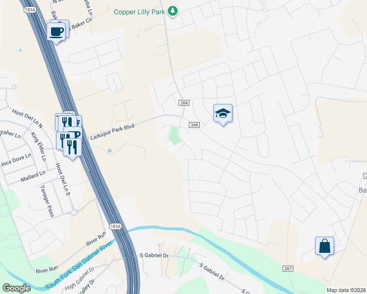 map of restaurants, bars, coffee shops, grocery stores, and more near 220 Freeman Ranch Street in Georgetown