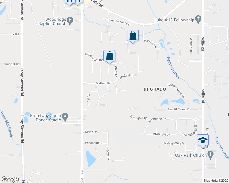 map of restaurants, bars, coffee shops, grocery stores, and more near 3050 Widgeon Drive in Mobile