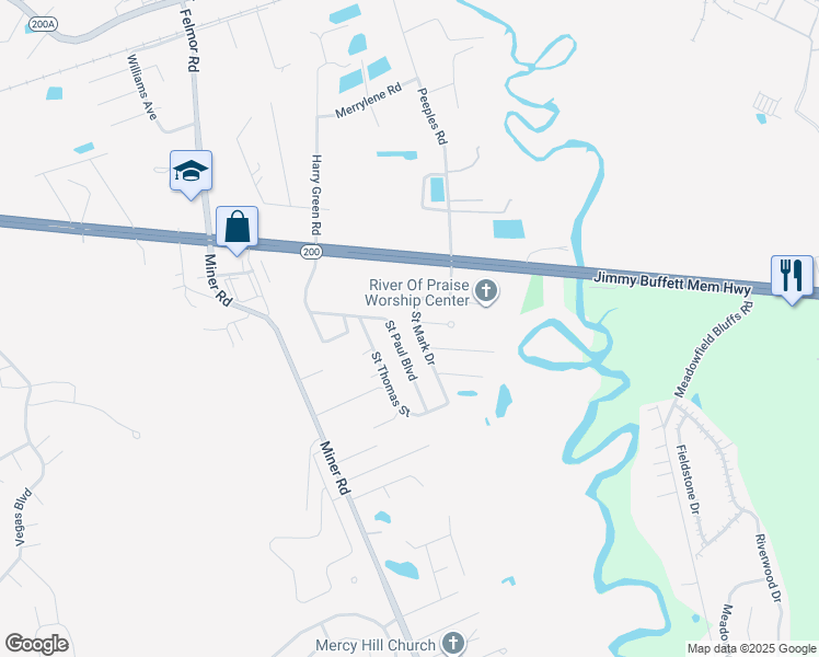 map of restaurants, bars, coffee shops, grocery stores, and more near 84150 Saint Paul Boulevard in Yulee