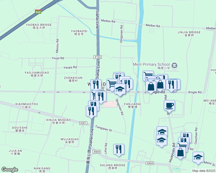 map of restaurants, bars, coffee shops, grocery stores, and more near in Jiaxing