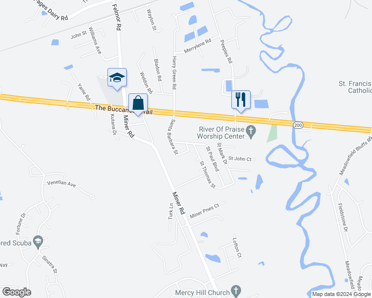 map of restaurants, bars, coffee shops, grocery stores, and more near 86049 Cathedral Lane in Yulee