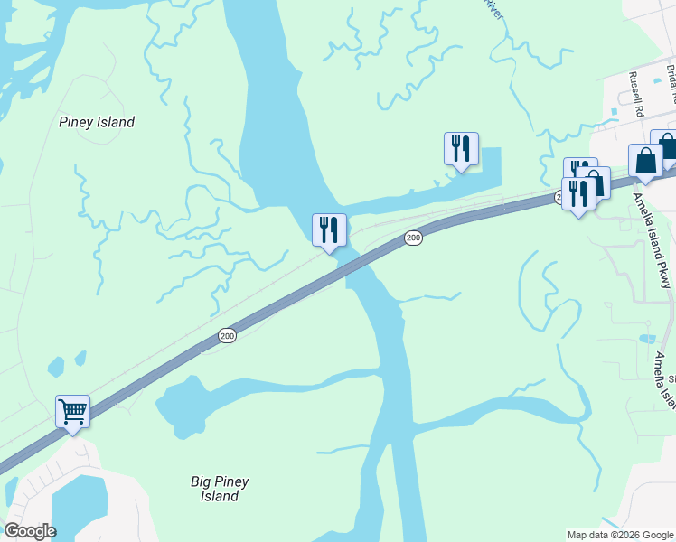 map of restaurants, bars, coffee shops, grocery stores, and more near 12 1st Coast Highway in Fernandina Beach