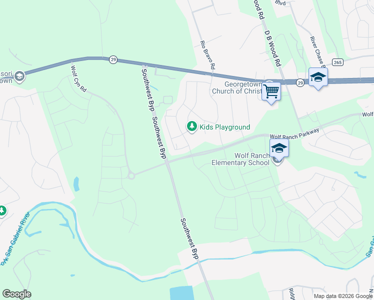 map of restaurants, bars, coffee shops, grocery stores, and more near 2311 West University Avenue in Georgetown