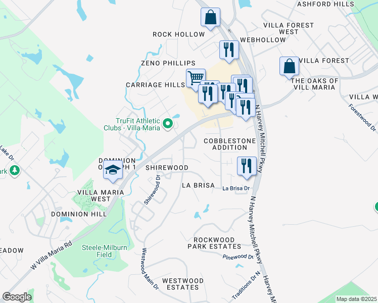 map of restaurants, bars, coffee shops, grocery stores, and more near 2109 Hidden Hollow Circle in Bryan