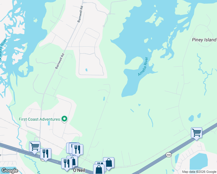 map of restaurants, bars, coffee shops, grocery stores, and more near 96811 O Neil Scott Road in Fernandina Beach