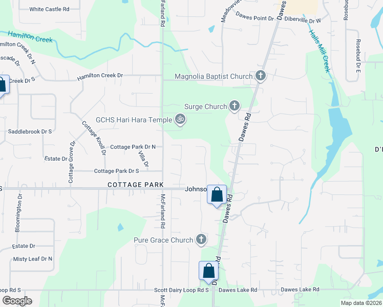 map of restaurants, bars, coffee shops, grocery stores, and more near 9053-9169 Olde Gate Ct in Mobile
