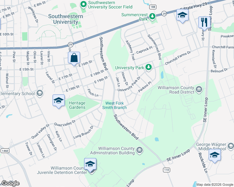 map of restaurants, bars, coffee shops, grocery stores, and more near 70 Jan Lane in Georgetown