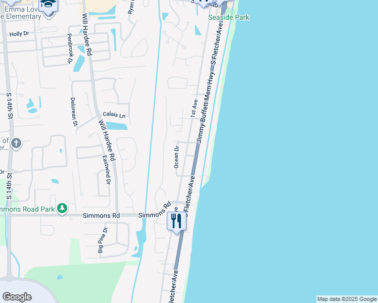 map of restaurants, bars, coffee shops, grocery stores, and more near 2717 South Fletcher Avenue in Fernandina Beach