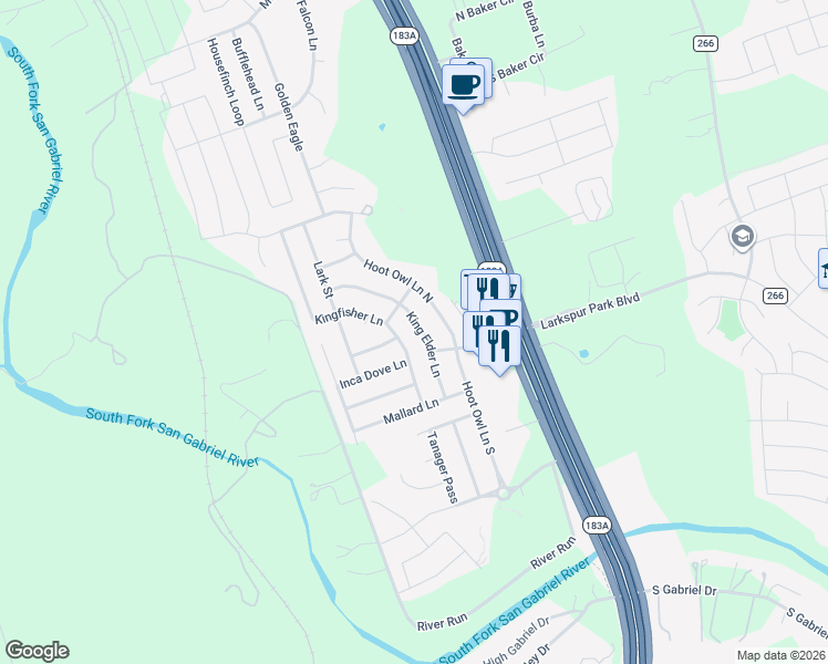 map of restaurants, bars, coffee shops, grocery stores, and more near 221 King Elder Lane in Leander