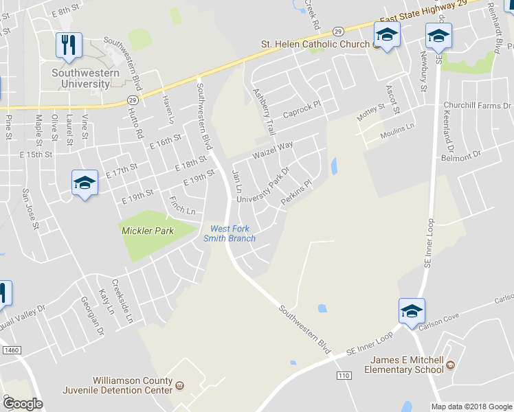 map of restaurants, bars, coffee shops, grocery stores, and more near 2311 McCook Drive in Georgetown