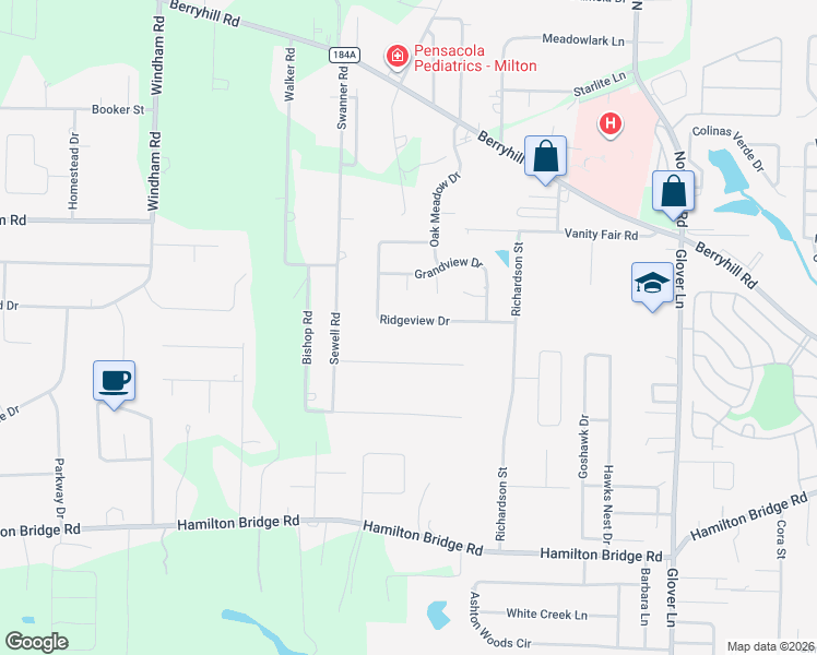 map of restaurants, bars, coffee shops, grocery stores, and more near 5982 Ridgeview Drive in Milton