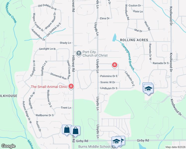 map of restaurants, bars, coffee shops, grocery stores, and more near 3000 Southridge Road East in Mobile