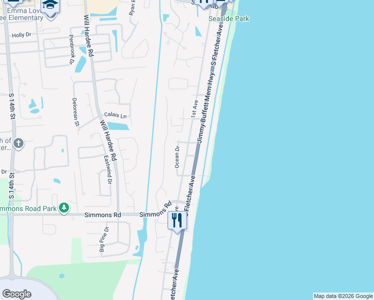 map of restaurants, bars, coffee shops, grocery stores, and more near 2741 1st Avenue in Fernandina Beach