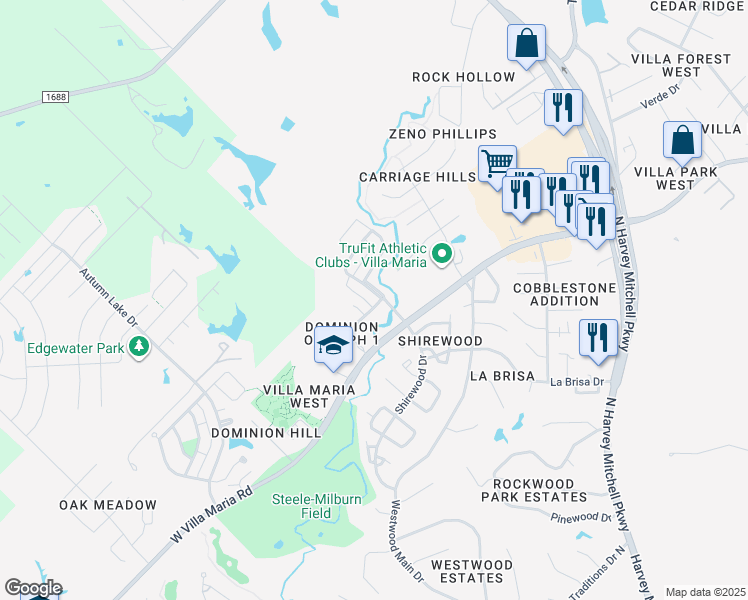 map of restaurants, bars, coffee shops, grocery stores, and more near 2020 RA Galindo Boulevard in Bryan