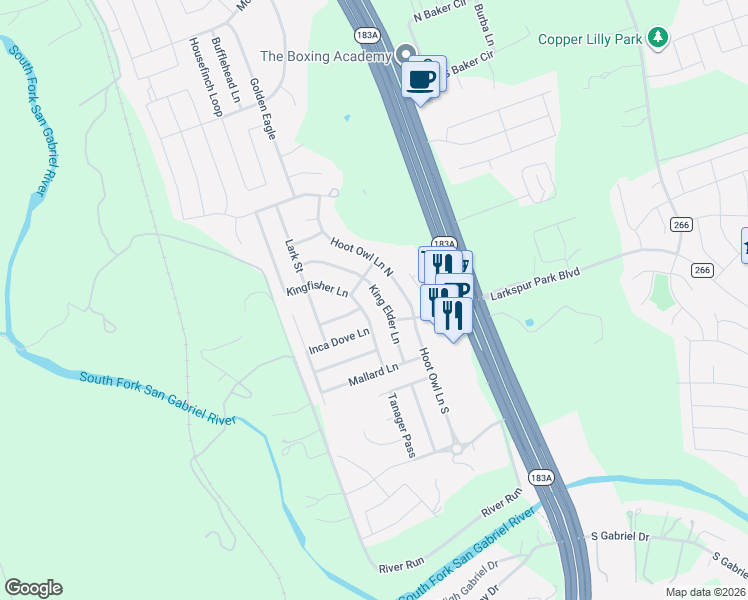 map of restaurants, bars, coffee shops, grocery stores, and more near 245 King Elder Lane in Leander