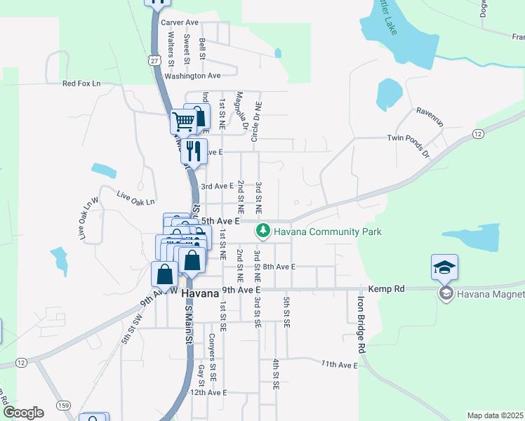 map of restaurants, bars, coffee shops, grocery stores, and more near 507 3rd Street Northeast in Havana