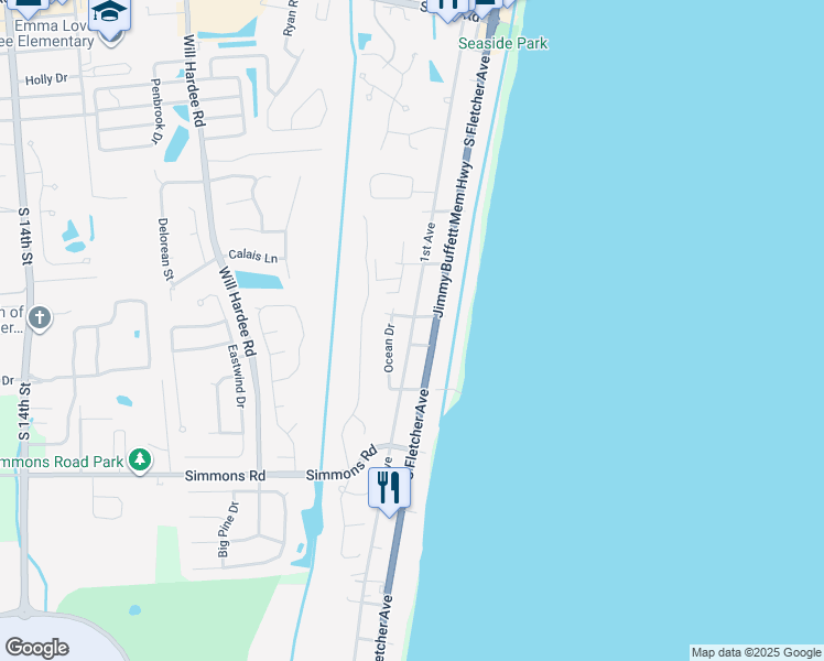map of restaurants, bars, coffee shops, grocery stores, and more near 2727 1st Avenue in Fernandina Beach