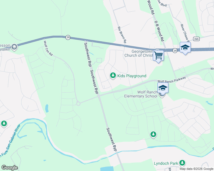 map of restaurants, bars, coffee shops, grocery stores, and more near 113 Rough Creek Road in Georgetown