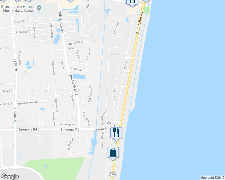 map of restaurants, bars, coffee shops, grocery stores, and more near 2724 Ocean Drive in Fernandina Beach