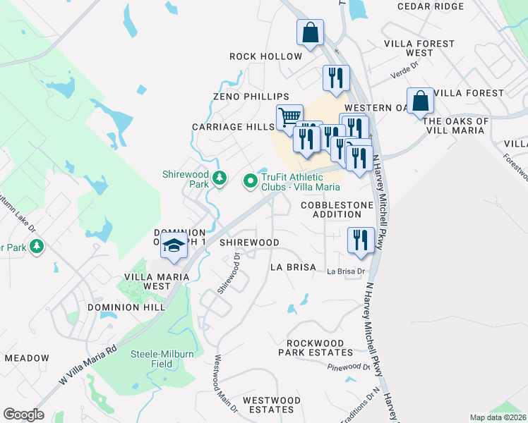 map of restaurants, bars, coffee shops, grocery stores, and more near 1901 West Villa Maria Road in Bryan