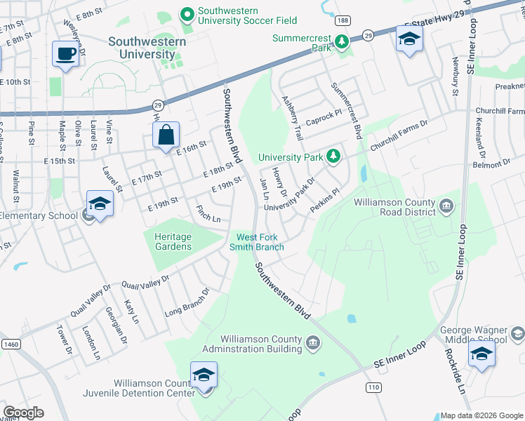 map of restaurants, bars, coffee shops, grocery stores, and more near 70 Jan Lane in Georgetown