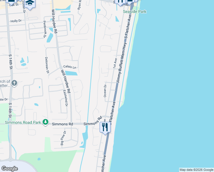 map of restaurants, bars, coffee shops, grocery stores, and more near 2724 Ocean Drive in Fernandina Beach