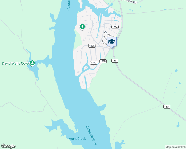 map of restaurants, bars, coffee shops, grocery stores, and more near 509 County Road 136B in Kingsland
