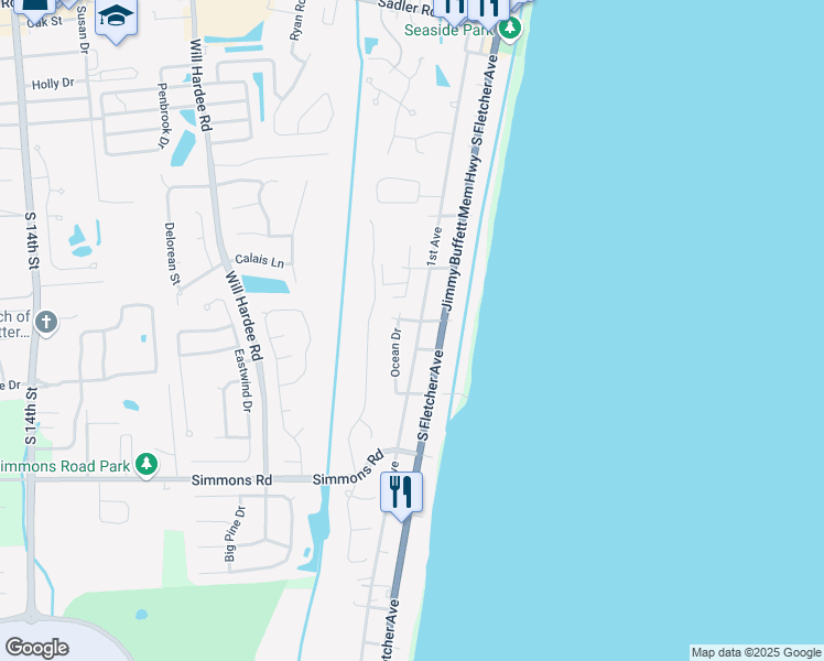 map of restaurants, bars, coffee shops, grocery stores, and more near 2724 Ocean Drive in Fernandina Beach