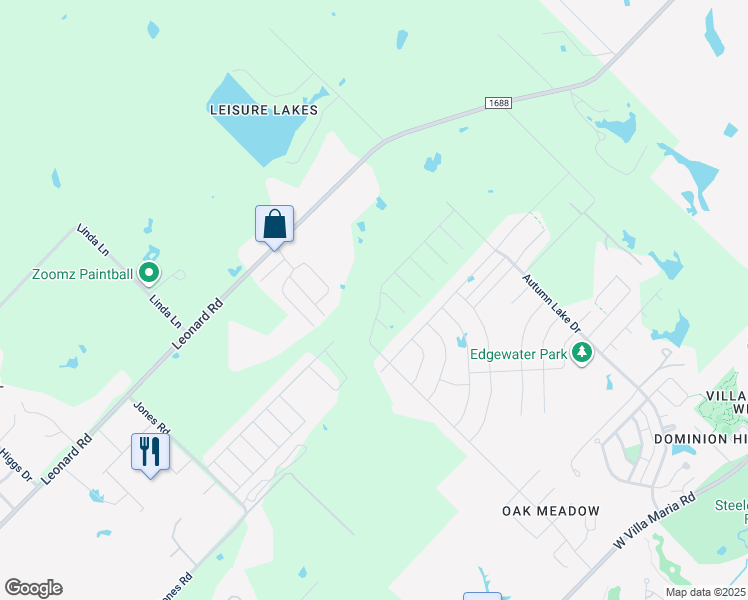 map of restaurants, bars, coffee shops, grocery stores, and more near 5077 Leonard Road in Bryan