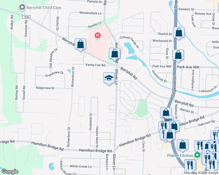 map of restaurants, bars, coffee shops, grocery stores, and more near 5317 Glover Lane in Milton