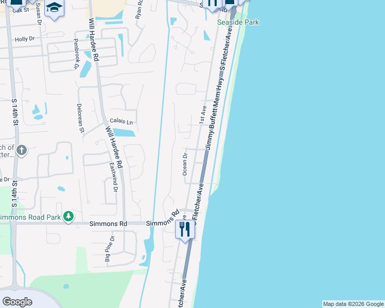 map of restaurants, bars, coffee shops, grocery stores, and more near 2724 Ocean Drive in Fernandina Beach