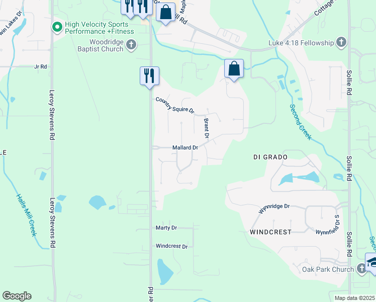 map of restaurants, bars, coffee shops, grocery stores, and more near 7661 Mallard Drive in Mobile