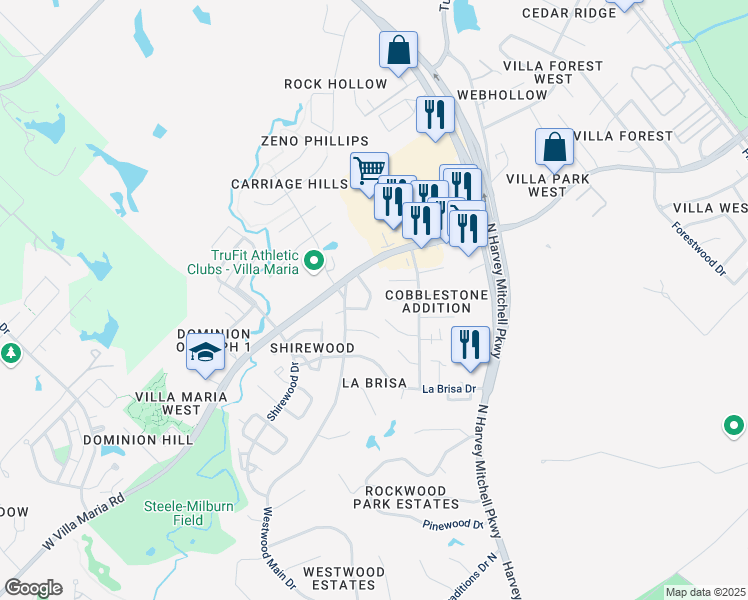 map of restaurants, bars, coffee shops, grocery stores, and more near 2109 Hidden Hollow Circle in Bryan