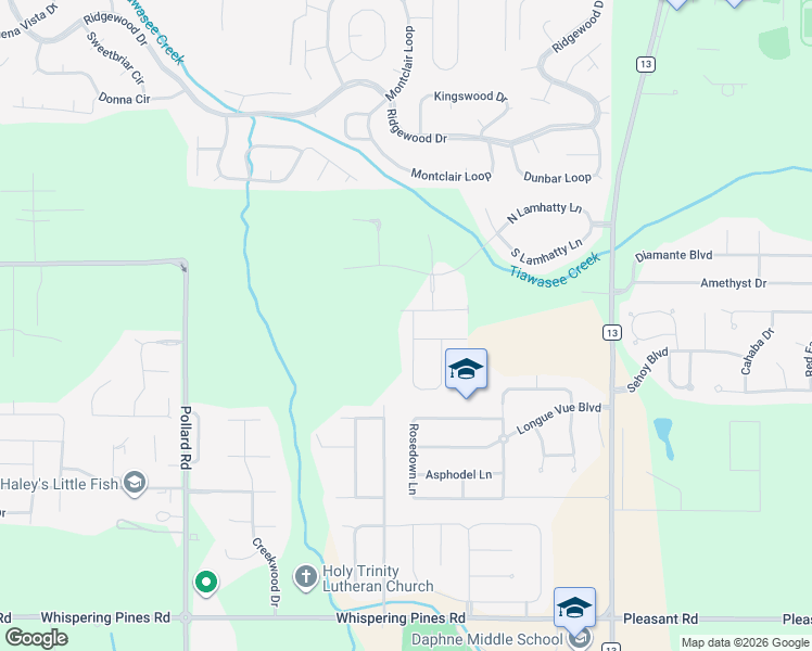 map of restaurants, bars, coffee shops, grocery stores, and more near 8955 North Lamhatty Lane in Daphne
