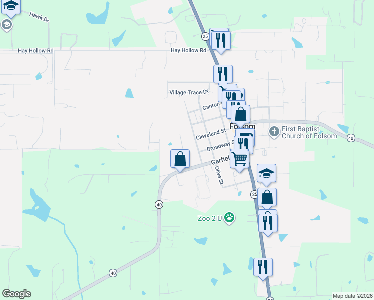 map of restaurants, bars, coffee shops, grocery stores, and more near 82280 Pearl Street in Folsom