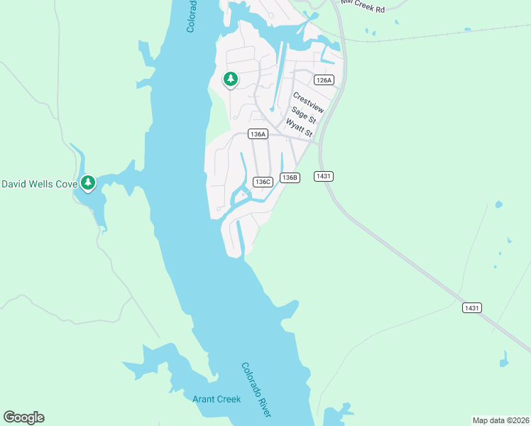 map of restaurants, bars, coffee shops, grocery stores, and more near 509 County Road 136B in Kingsland