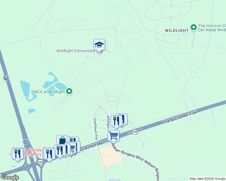 map of restaurants, bars, coffee shops, grocery stores, and more near 255 Morning Ray Way in Yulee